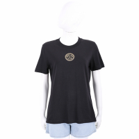 VERSACE 燙金圓形徽標黑色棉質短袖TEE T恤(女款)