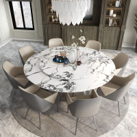 現代簡約大理石餐桌圓桌大戶型餐廳家用10人圓形飯桌高端奢石桌子