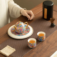 Cultural and Creative Forbidden City Enamel Gold-Plated Teapot and Teacup Ceramic Tea One Pot Two