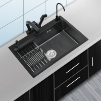 黑色納水槽單槽家用廚房304不鏽鋼手工洗碗池洗菜盆水槽套裝家