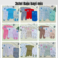 3 stel baju bayi motif mix Setelan baju baby newborn celana panjang baju pendek baby gift set ekonom