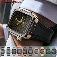 Modification Kit Strap For Apple Watch 45mm 44mm Men Stainless Steel Case Luxury Rubber Band for iWatch Series 8 7 5 4 3 6 se