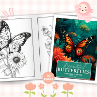 [Kertas Mewarna] Beautiful Butterflies Coloring Pages - Vol 1, 30 Pages Coloring Paper, 120gsm A4 or