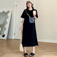 【巴黎精品】長洋裝寬鬆連身裙-包包印花短袖舒適女裙子a1eq66