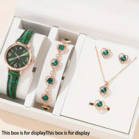Kegllect 6PCS Women Watch Gift Set Waterproof Green Luxury Jewellery Round Diaol Fashion Ladies Birthday Gift NO BOX