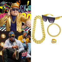 80's and 90's Hip-hop Flamboyant Punk Dollar Necklace Glasses Ring Bracelet Big Gold Chain Local Tyrant Dress
