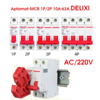 Aptomat 2P 220V DELIXI 10A:63A bảo vệ chống quá tải ngắn mạch HÀNG CHÍNH HÃNG át cài ray MCB 2P 63A,