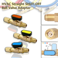 Refrigerant Ball Valve Adapter 1/4" SAE for R22 R12 Air Conditioner HVAC Automotive Service Straight Shut-Off Ball Valve Tools