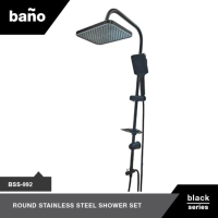 Bano Shower Tiang Hitam BSS-992 Shower Tiang Set Oval Bano Hitam Stainless Steel Karet Selang Doff k