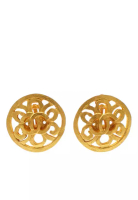 Chanel 二手香奈兒雙C鍍金花朵夾式耳環