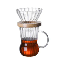 Wood Stand Glass Coffee Pot Exquisite Handle Stripes Pour Over Coffee Maker Manual Heat-resistant Coffee Dripper Camping