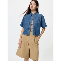 UNIQLO Denim Boxy Shirt Half Sleeve Kaos Boxy Denim Unisex L 65 BLUE