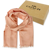 【COACH】新款大C LOGO羊毛混桑蠶絲巾圍巾禮盒(粉橘)