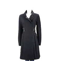 Max Mara-SPORTMAX 羊皮腰封造型黑色混紡羊毛大衣
