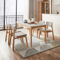 【hoi! 好好生活】林氏木業北歐自然白橡木岩板1.4M餐桌 BH2R+餐椅LS175 一桌四椅