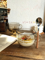 網紅ins風茶色玻璃杯咖啡燕麥早餐杯子 耐熱大容量牛奶杯帶勺家用