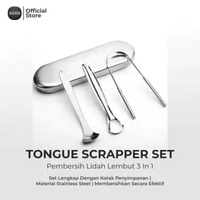 Sapopoe Set Pembersih Lidah 3-in-1 Stainless/Sikat Pembersih Lidah/Scraper Pembersih Lidah Pengikis/