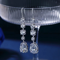 Luxury Moissanite Solid 14K 10K White Gold Fashion Dangle Drop Earrings for Women