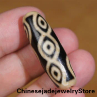 Ancient Tibetan DZI Beads Old Agate Lucky 9 Eye Totem Amulet Pendant GZI 37×12mm