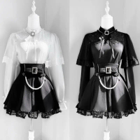สาวญี่ปุ่นLolitaลูกไม้ตาข่ายPatchworkเสื้อผู้หญิงY2kความงามJkหวานFlareแขนเสื้อโบว์หวานGrunge Tops Ca