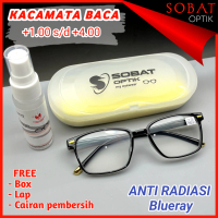 Kacamata Baca Antiradiasi Blueray Ukuran +1.00 Sampai +4.00 Pria Dan Wanita Biru Box