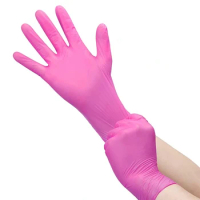 Pink Nitrile Disposable Gloves 50Pack Powder Latex Free Gloves for Working Kitchen Gardening Dishwashing Household Cleaning