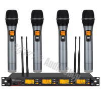 UHF Adjustable Frequency 4 Handheld Wireless Dynamic Microphone System for Stage KTV Karaoke
