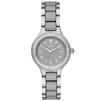 DKNY 蝶戀尤物晶鑽陶瓷腕錶-銀x雙材質錶帶/29mm