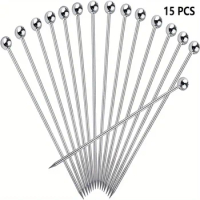 15 Pcs/pack Stainless Steel Cocktail Toothpicks Reusable Cocktail Skewers Garnish Glass, Bloody Mary Skewers, Metal Martini Cups