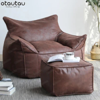 OTAUTAU Single Sofa Covers Without Filler Faux Leather Bean Bag Chair Ottoman Puff Salon Footstool Sectional Couch Sac SF001