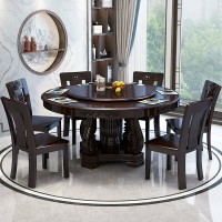 實木餐桌帶轉盤10人圓餐桌中式家用大圓桌吃飯桌子圓形餐桌椅組合
