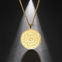 12 Constellations Round Guide Symbol Stainless Steel Necklace Men Chains North Star Compass Necklace Astrology Vintage Jewelry