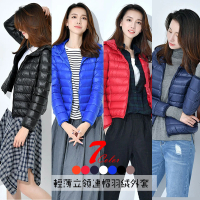 【Alishia】輕薄百搭立領連帽真羽絨外套 S-7XL(現+預  黑色 / 白色 / 灰色 / 紅色 / 寶藍 / 深藍 / 橘色)