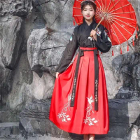 Women Traditional Hanfu Oriental Swordsman Outfit Embroidery Fairy Han Dynasty Cosplay Photography Party Wear Top Skirt
