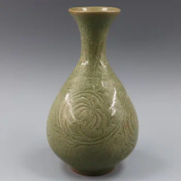 Green Chinese Vases Antique Carved Flower Pattern Japanese Porcelain Vase Bud Ceramic Vase Craft