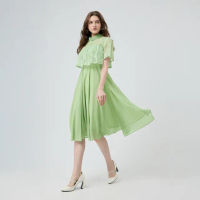【ILEY 伊蕾】小高領蕾絲長洋裝(淺綠；M-XL；1252527101)