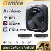 Ownice A5 Android TV Box Wireless CarPlay Adapter Android 13 Auto Ai Box QCM6125 8G 4G LTE HDMI for Home TV iPTV Netflix Youtube
