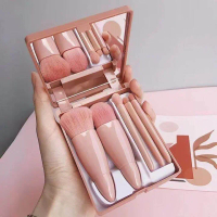 5 pcs Kuas Makeup dengan Cermin Set Alat Make Up Kuas Eye Shadow Bedak untuk Pemula Set Kuas Makeup 