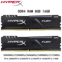 HyperX DDR4 FURY RAM DDR4 4GB 8GB 16GB 32GB 3600MHz 3200MHz 2400 2133 2666MHz Desktop Memory PC4-25600 21300 19200 28800 288Pin