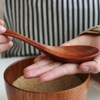 中式簡約木質小木勺小湯匙 仿陶瓷式凹柄木調羹家用小飯勺湯勺子