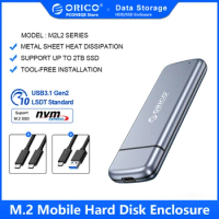 ORICO M2L2 NVMe Case M.2 To USB Type C 3.1 Aluminum Alloy Hard Drive Case for NVME PCIE NGFF SATA M/B Key SSD Disk