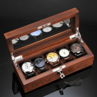 Brown Wooden Watch Boxes Storage Organizer Box Men Luxury Watch Box Display Cabinet Case with Lock Personalized Gift Ideas