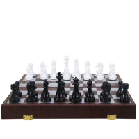 Folding Wooden Board Chess Set Acrylic Chess Pieces Chessboard Ornaments Magnetic Chess Carbon Chessmen Checkers 2 in 1 Set Kids