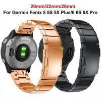 26/22/20mm Metal Strap for Forerunner 745/Fenix5 6 Stainless Steel Quick Fit Connector Band for Garmin Fenix 6X 6S/Fenix 5X 3HR