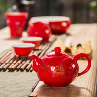 Ceramic Red Wedding Teapot Gifts Porcelain Chinese kung fu tea set porcelain teapot set filter Luxury Gift for Best Friend