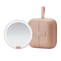 【AMIRO】Cube S 行動LED磁吸美妝鏡折疊收納化妝箱-豆沙色(化妝鏡 化妝包 新秘 彩妝師 旅行化妝鏡 包包鏡)