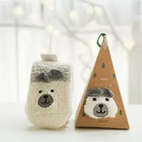 全城熱賣 - 生日禮物女生閨蜜保暖睡眠加厚襪子可愛幼稚園伴手禮耶誕節小禮品淺灰色 兒童款 幸運熊+盒