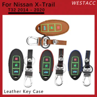 Leather TPU Car Key Case Protective Cover Bag Holder Keychain for Nissan X-trail Xtrail T32 2014 - 2020 Interior Accessories
