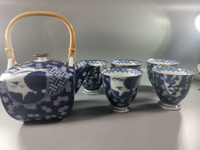 日本昭和時期有田燒大名家 其泉作 染付祥瑞紋花鳥側把急須茶具