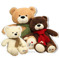 High Quality Teddy Bear Plush Toy White Dark Brown Light Brown Teddy Bear Doll With Small Red Flower Scarf Decorate The Room